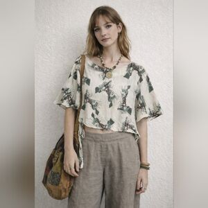 Rare Vintage Japanese Marbee Marubishi Tokyo Cropped Gauze Art To Wear Top, Med